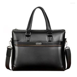 Briefcases Men's Business Leather Briefcase Bags Single Shoulder Handle Document Laptop Bag Male Handbag Totes