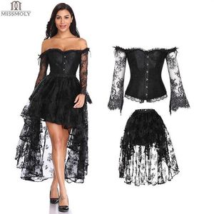 Steampunk-Korsett, sexy Gothic-Bustier, unregelmäßiger Stil, Oberteil, Spitze, trägerloses Kleid, 14 Stahlknochen, schlankmachende Burlesque-Kleidung 2106032284