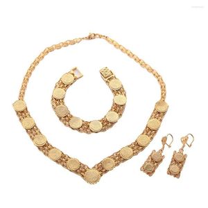 Halsbandörhängen Set Etiopiska Dubai Gold Color Coin Jewelry for Women Arab Antique