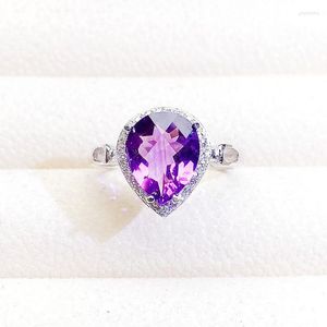 Cluster Rings Per Jewelry Natural Real Amethyst Drop Style Ring 925 Sterling Silver 8 10mm 1.8ct Gemstone Fine For Women X222166