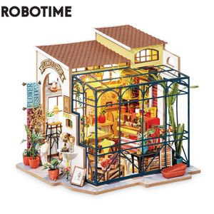 Doll House Accessories Robotime Rolife diy Emily's Flower Shop Doll House with家具子供大人のミニチュアドールハウス木製キットおもちゃDG145 230629