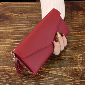 New Fashion Women Wallets Simple Zipper Purses Black White Gray Red Long Section Clutch Wallet Soft PU Leather Luxury Money Bag