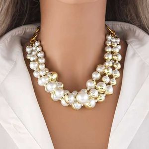 Beaded Necklaces Multi Layers Metallic Pearl Statement Necklace for Women Personality New Fashion Choker Collares Christmas Gift 230613