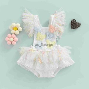 Conjuntos de roupas macacão menina 024M recém-nascido bebê menina sem manga renda patchwork macacão infantil macacão sunsuit roupas de verão roupas J230630