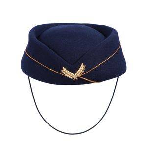 Stewardess Hat Flight Cap Attendant Costume Air Hostess Cosplay Felt Airline Women Vintage Beret Accessories Pillbox Halloween