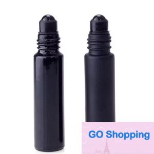 Essential Oil Perfume Bottle 10ml Black Glass Roll Perfume Bottle With Obsidian Crystal Roller Thick Wall Roll-on Bottles