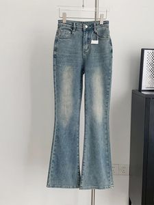 Jeans feminino retrô lavagem feminino cintura alta jeans simples calça flare feminina perna larga clássico jeans sino fundo 2023 moda primavera verão