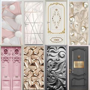 Adesivos pérola linhas abstratas decoração da porta adesivos quarto entrada meninos meninas quarto 3d papel de parede rosa branco autoadesivo decalques de parede para casa