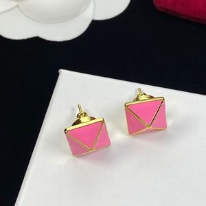 Women Designer Stud Earrings Gold Color Drop Pink Oil Trendy Brass Luxury Earring Wholesale