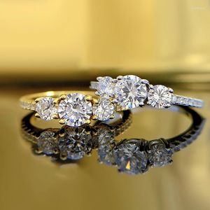 Cluster Ringe Drei-Stein Diamant Ring Echt 925 Sterling Silber Party Hochzeit Band Für Frauen Männer Verlobung Schmuck Geschenk