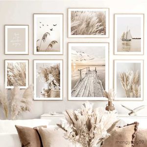 Other Home Decor Lake Beach Landscape Picture Canvas Painting Art Beige Grass Flower Reed Poster Print Home Living Room Decor R230630