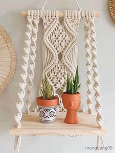 Inne dekoracje do domu DIY ręcznie robiony gobelin z frędzlami wisząca półka lina bawełniana tkana wieszak na rośliny drewno pływająca półka Decor R230630