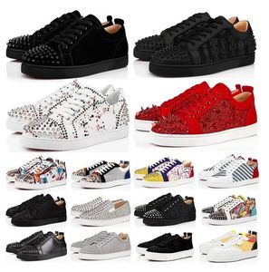 Lyxdesigner fritidsskor till salu Röd sula Låga toppar Flat Spikes Flats Svart Blå Mocka Silver Diamant Män Kvinnor Bal Bröllopssko Sneakers