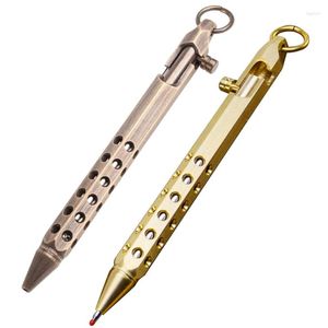 School Office Stationery Writing Tool Retro Portable Pocket Pen Hexagonal Bolt Type Action Copper Brass Gel Ink D5QC