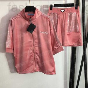 Women's Plus Size Pants designer Metal Badge Jackets Shorts Women Sports Suits Design Sleeve Rhinestone Coats Elastic Waist Casual Short 2PCS