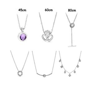 Double Heart 925 Sterling Silver Necklace for Women Girl Full Diamond Chain with Hexagon Honeycomb Pandora Pendant Mother's Day Gift