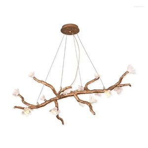 Pendant Lamps Art Decoration Magnolia Living Room Ceiling Copper Chandelier Lamp