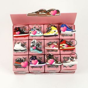 Wholesale 12pcs sneaker keychain shoe box includes key chain cardboard gift model sneaker keychains packaging jewelry box shoe with keychain one set