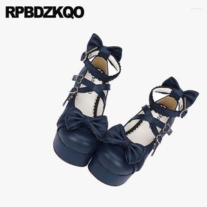 Dress Shoes 3 Inch Platform Chunky 12 44 Round Toe Crossdresser Pumps Lolita 13 45 Cross Strap Big Women Size Ankle Bow High Heels