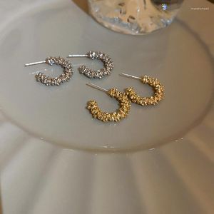 Hoop Earrings Minimalist Folds Gold Silver Color Metal Geometric Circle C-shape Stud For Women Trendy Wedding Round Jewelry