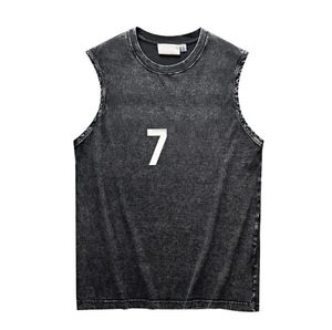 Men's Women's Tanks High Street Summer Number Print Washed Edge-cut Vest Cotton Tank Tops Casual