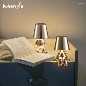 Table Lamps Creative Thinker Little Golden Man Desk Lamp Rechargeable Decorative For Hallway Corridor Office Bedroom Bedside