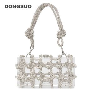 Evening Bags Knot Handle Evening Acrylic clutch Bag Designer clear shoulder bag Crystal Diamonds Dinner Party Wedding Purse 230629