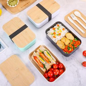 Yemek Takımları Mikrodalga Öğle Yemeği Kutusu Ahşap Tarzı Saklama Kabı Çocuk Okul Ofis Taşınabilir Bento Çantası
