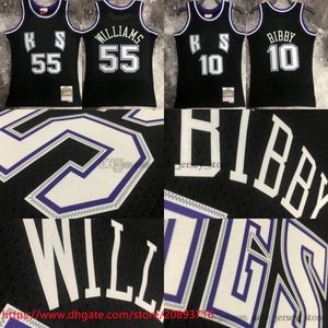 Tryckt klassisk Retro 2001-02 Basketball 10 Mike Bibby Jersey Vintage Black 55 Jason Williams 4 Chris Webber Jerseys Shirts