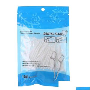 Andra hushållsrengöringsverktygstillbehör 100st Dental Floss Fosser Picks Tooticks Teeth Stick Tooth Interdental Dentals Pick O DHT7H