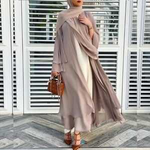 Etniska kläder MD Eid Mubarak Kaftan Dubai Abaya Turkiet Muslimsk kvinnor Cardigan Långärmad Chiffon Hijab Dress Islamic Caftan Marocain