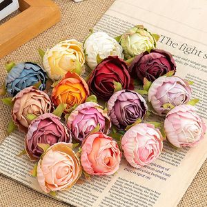 Flores decorativas 35 pçs flor artificial de cabeça de rosa de seda para festa de casamento de natal decoração de casa guirlanda falsa DIY suprimentos para livros de recortes