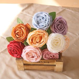 Fiori decorativi 10Pc Faux Round Rose Rose di seta artificiale Bouquet da sposa fai da te Decorazioni di nozze Fake Home Party Sfondo Flower Wall