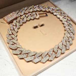 Fina män smycken halsband sterling sier 20mm isad kubansk länkkedja moissanit