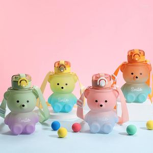 Garrafas de água Kawaii Garrafa Urso Viagem Chaleira Esporte Beber Caneca Menina Ao Ar Livre Grande Capacidade BPA-Livre Copo Com Canudo