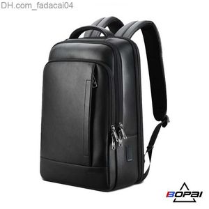 Backpack Backpack BOPAI 100 Genuine Leather Backpack Laptop Men Business Casual Waterproof Backpack Male Black Cowhide Computer Backpack 156inch 230411 Z230701