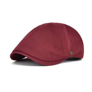 VOBOOM Rot Sommer Baumwolle Flache Kappe Ivy Caps Männer Frauen Burgund Ballon Cabbie Fahrer Einfarbig Casual Camouflage Baskenmütze 063