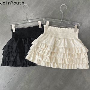 Two Piece Dress Sweet Skirt Women High Waist Fashion Saia Temperament Lace Ruffles Jupe 2023 Faldas Mujer De Moda Korean Mini Skirts 230630