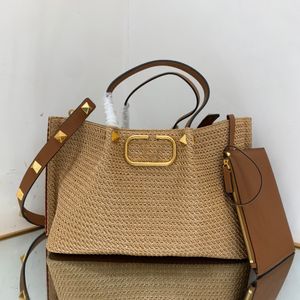 0305 New women's handbag High-end quality Tote bag made of natural Raffia woven shoulder bag with zipper inner pocket shoulder strap removable large capacity