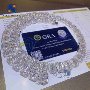 Full Diamonds Sterling Sier Cuban Link Halsband VVS Baguette Moissanite Iced Out Jewelry