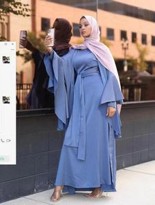 Abbigliamento etnico Ramadan Marocco Abito da donna musulmana 2 pezzi Set Eid Abaya Satin Lace-up Preghiera Abaya Abiti da festa Robe Longue Vestidos