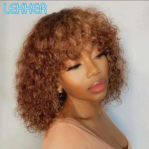 Synthetic Wigs Lekker Colored Short Afro Kinky Curly Bob Human Hair Bangs Wig For Women Brazilian Remy Ombre Brown Loose Deep Wavy 230630