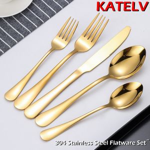 5st Luxury Cotlecty Set Fork Spoon Knife Set Elegant Rostfritt Steel Golden Dinnerware Set Coffee Spoon Kitchen Tabelleriset Set 230629