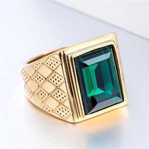 Klusterringar svart rött rostfritt stål Men Signet Ring Square Zircon Stone Party Brands Fashion Male Classic smycken för män