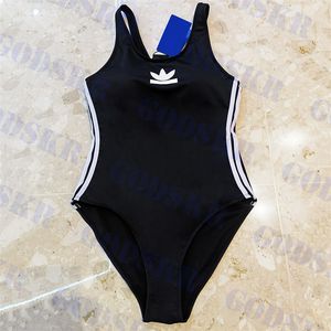 Bayan Spor Mayo Tasarımcısı Çizgili Logo Bikini Moda Tek Parça Mayo İki Renk