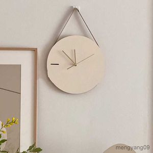 Other Home Decor Nordic Wooden Clock Round Silent Mute Clocks Kids Room Hanging Ornament Wood Figurine Minimalist Home Decor Photo Props R230630
