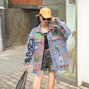 Jaquetas Femininas Moda Europeia Feminina Streetwear Denim Jaqueta Feminina 2023 Primavera Estilo Coreano Impressão de Letra Jeans Pintado Outerwearcoat