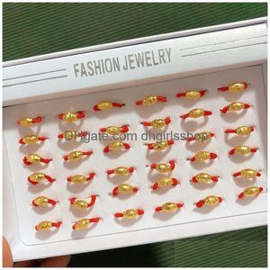 Band Rings Red Rope Transfer Bead Gold Oval Woven Ring Small Gift For Women And Men Jewelry Drop Delivery Otonm