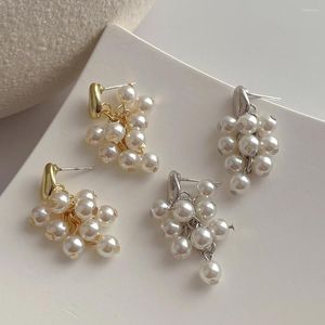 Stud Earrings S925 Silver Needle Grape String Pearl Tassel Metal Personality Fashion Retro Ladies Girls Accessories Gift