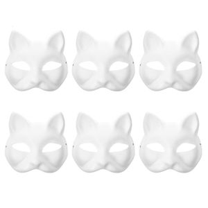 Party Masks 6pcs White Paper Half Animal Blank Cat Halloween Mask For Mens Cartoon Adult Masquerade Favors 230630